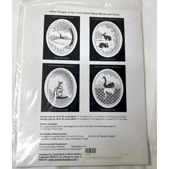 Berlin Embroidery Designs Hummingbird Haven Cross-Stitch Meets Blackwork Kit - Picture 4 of 4
